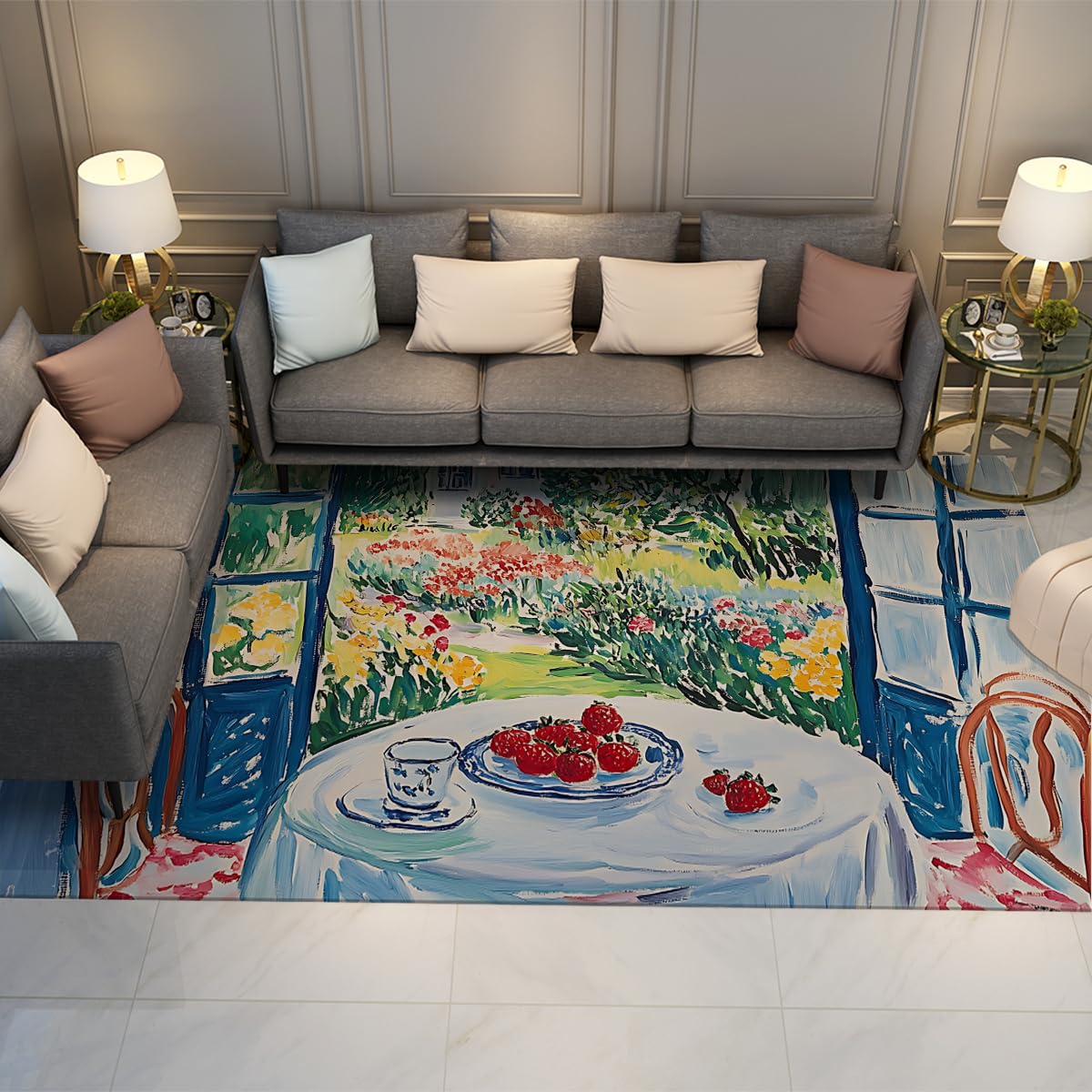 Carpette lavable 120x180 cm style fauvisme pour salle à manger raffinée