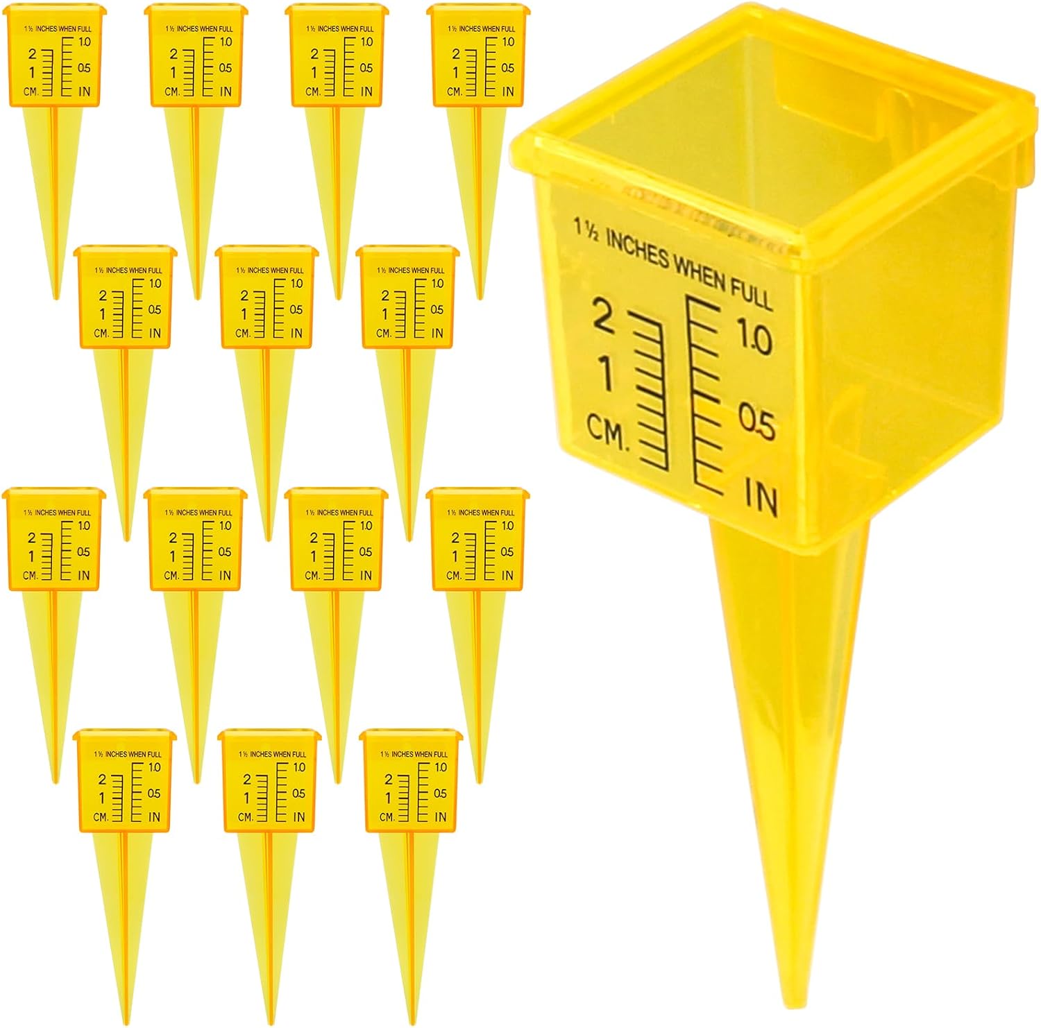 10&15&20P Rain Gauge Outdoor, 1.5" Sprinkler Gauge Lawn Water Gauge for Rain with Wide Mouth Water Measuring Tool for Yard Garden Lawn Decor (20, Yellow)
