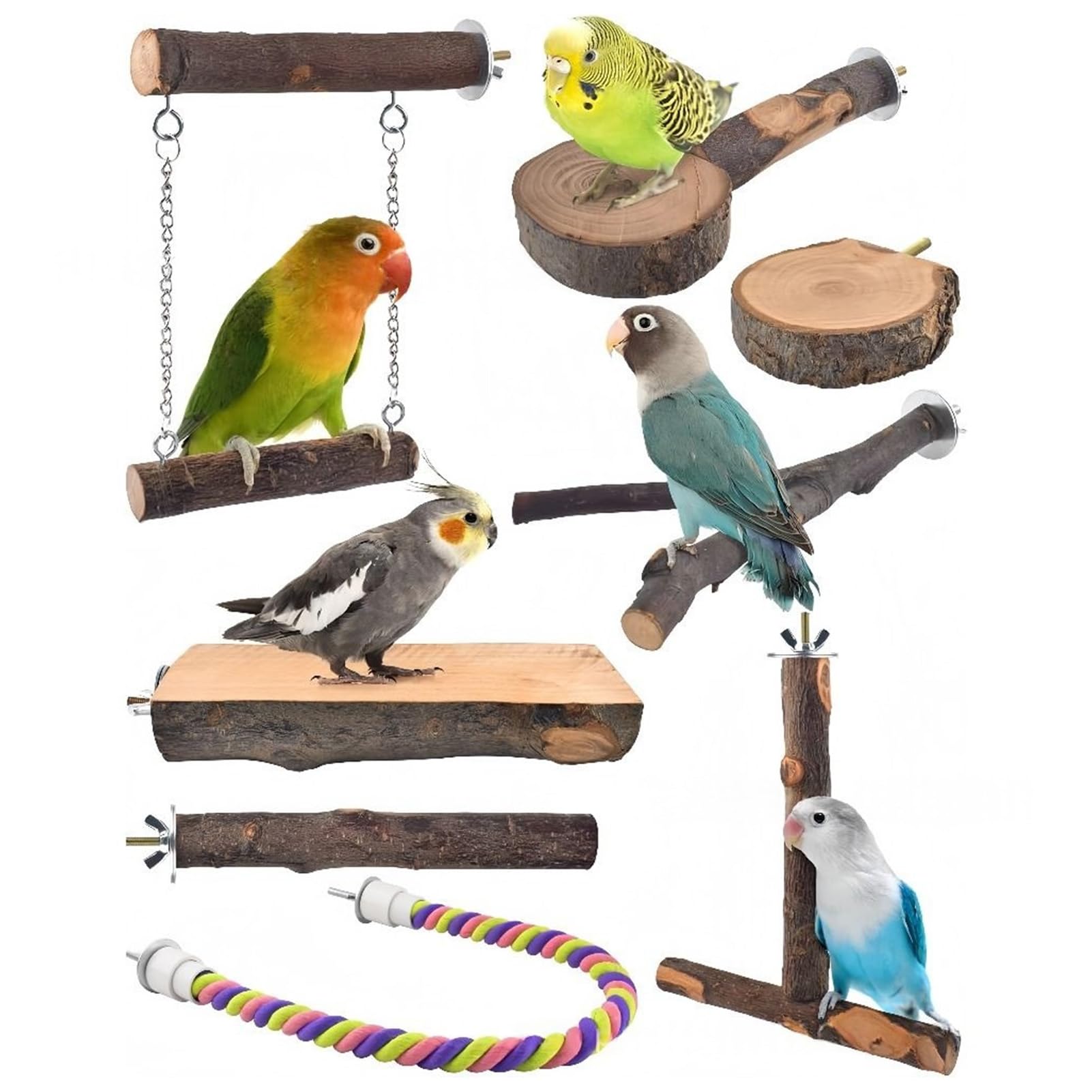 Muiltvoe Bird Parrot Swing Chewing Toys, Cage Perch Accessories Standing Bird Toys Swing Combo Playstand