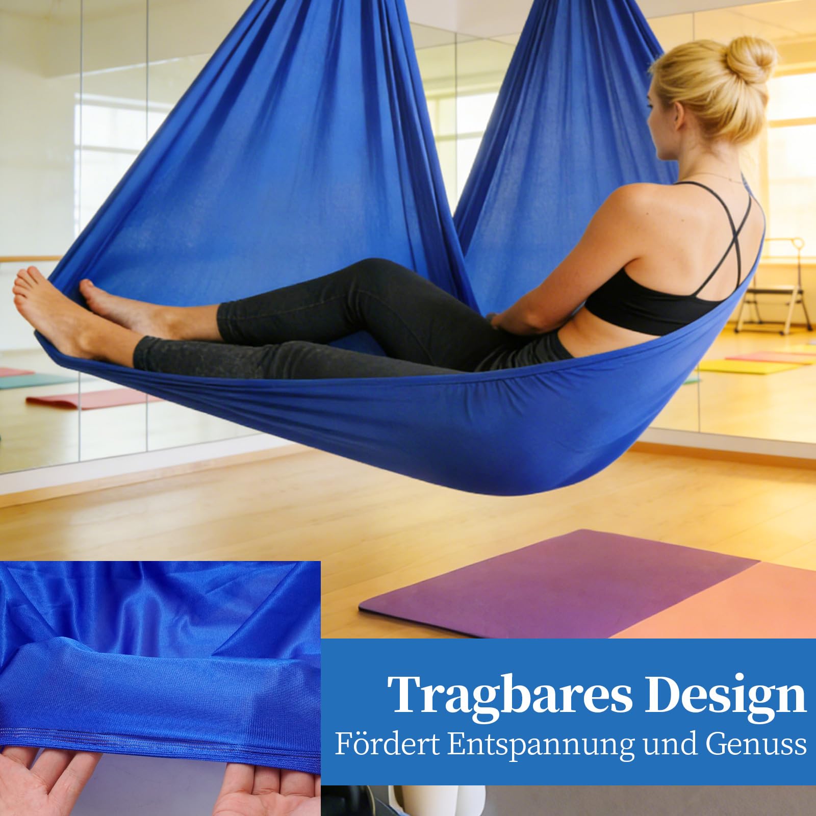 Estable esterilla colgante de yoga de tejido resistente, ideal para movimiento creativo en casa o en interiores, azul real, 280 × 150 cm (azul real)