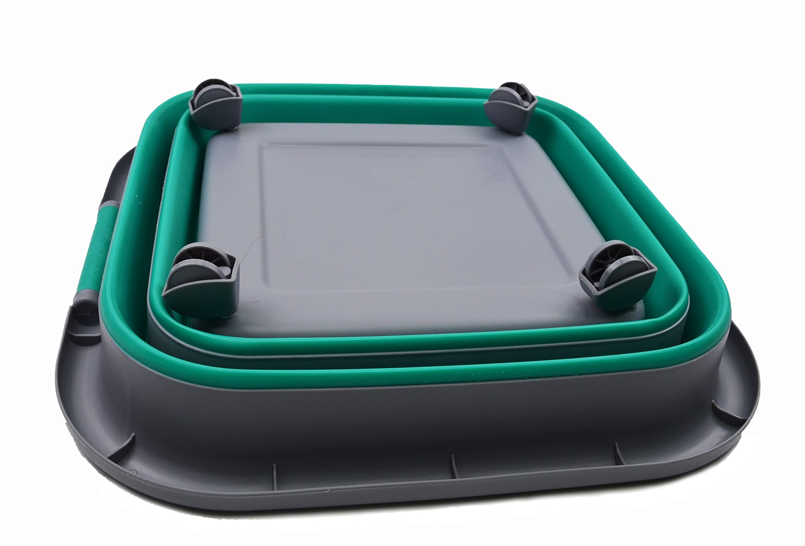 SAMMART Faltbarer Wäschekorb aus Kunststoff mit Rädern, 39 l, zusammenklappbar, mit Rollen, tragbare Waschwanne, platzsparender Korb (1, Dark Grey/Bluish-Green)