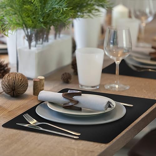 Miniatura 2 de Juego de 4 manteles individuales de piel sintética color negro, impermeables, resistentes al calor, para mesa de comedor, lavables, fáciles de