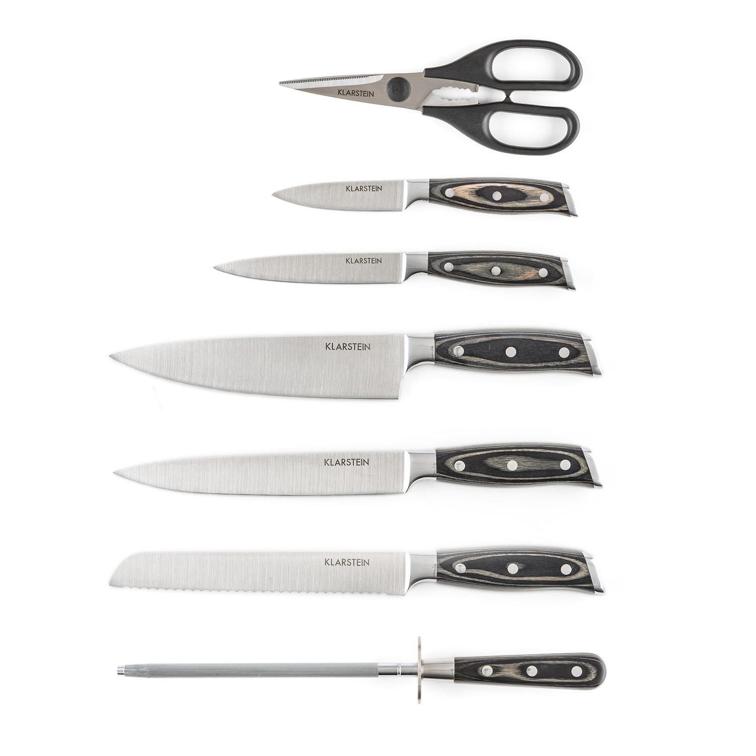 Klarstein Set Coltelli da Cucina Professionali 8 Pezzi, con Ceppo in Legno, in Acciaio Inossidabile Anti Graffio
