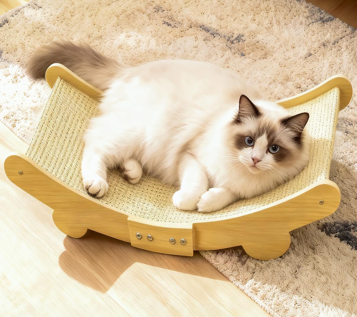 JORAGO Cat Scratcher Bed - Sisal Durable Cats Scratching Pad for Indoor Cats Lounger & Sleep & Scratch, Cozy Kitten Recliner Sofa, Sturdy Solid Wood Frame for Kitty Entertain and Rest, Kittens Gifts