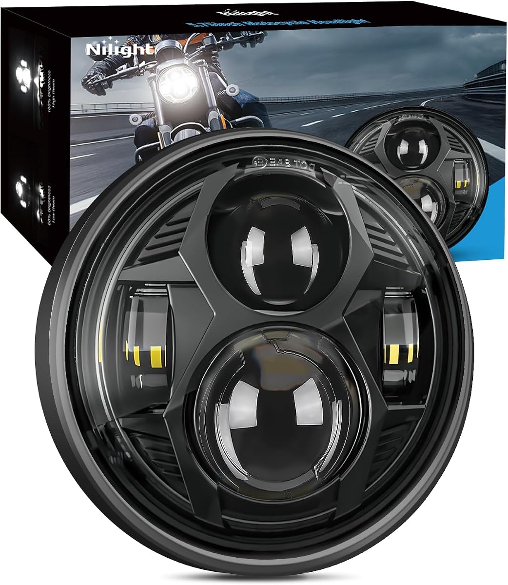 Nilight 5-3/4 5.75 Inch Motorcycles LED Headlight Compatible with Harley Davidson Sportster Iron 883 Dyna Street Bob Super Wide Glide Low Rider Night Rod Train Softail, Black