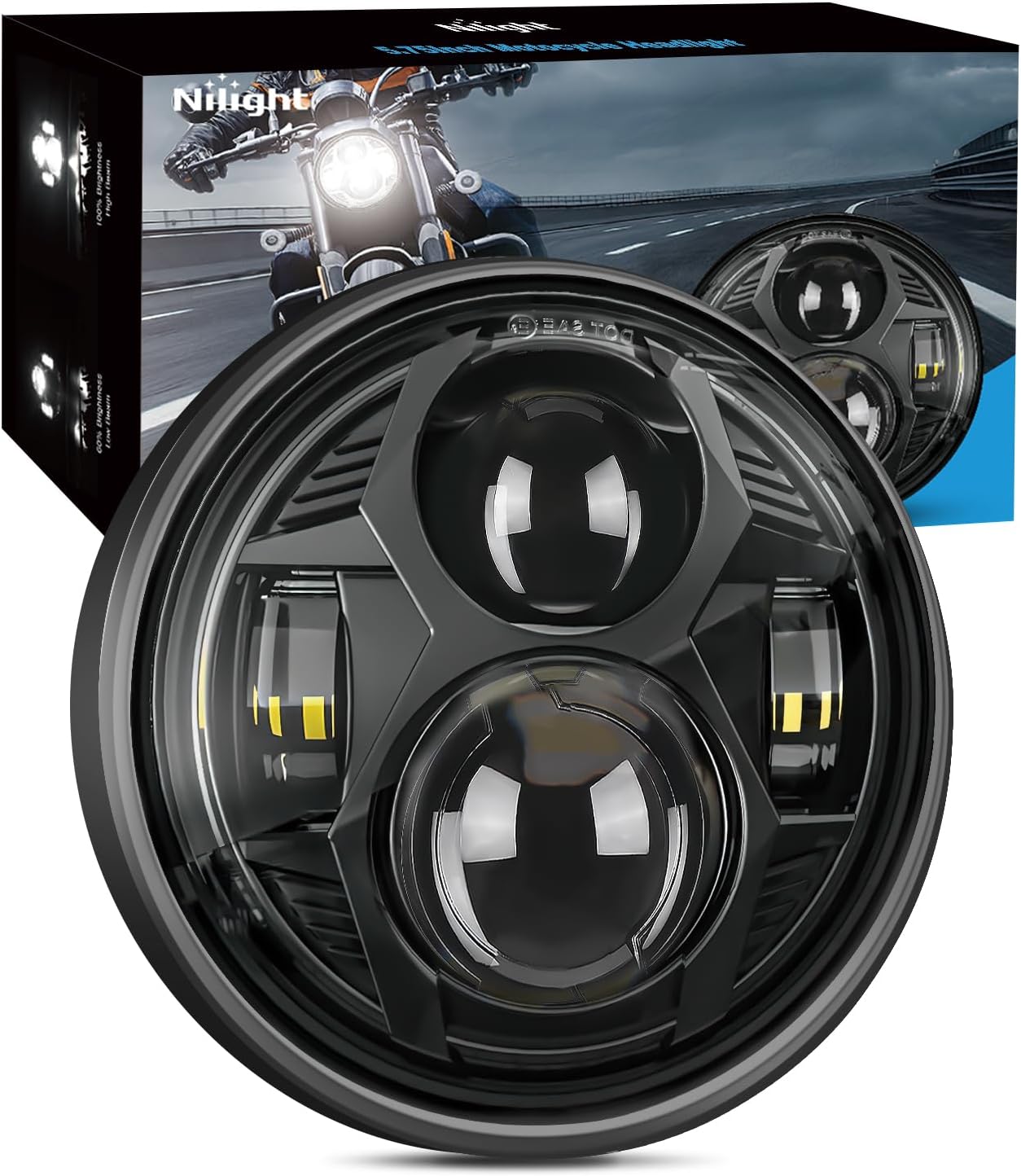 Nilight 5-3/4 5.75 Inch Motorcycles LED Headlight Compatible with Harley Davidson Sportster Iron 883 Dyna Street Bob Super Wide Glide Low Rider Night Rod Train Softail, Black