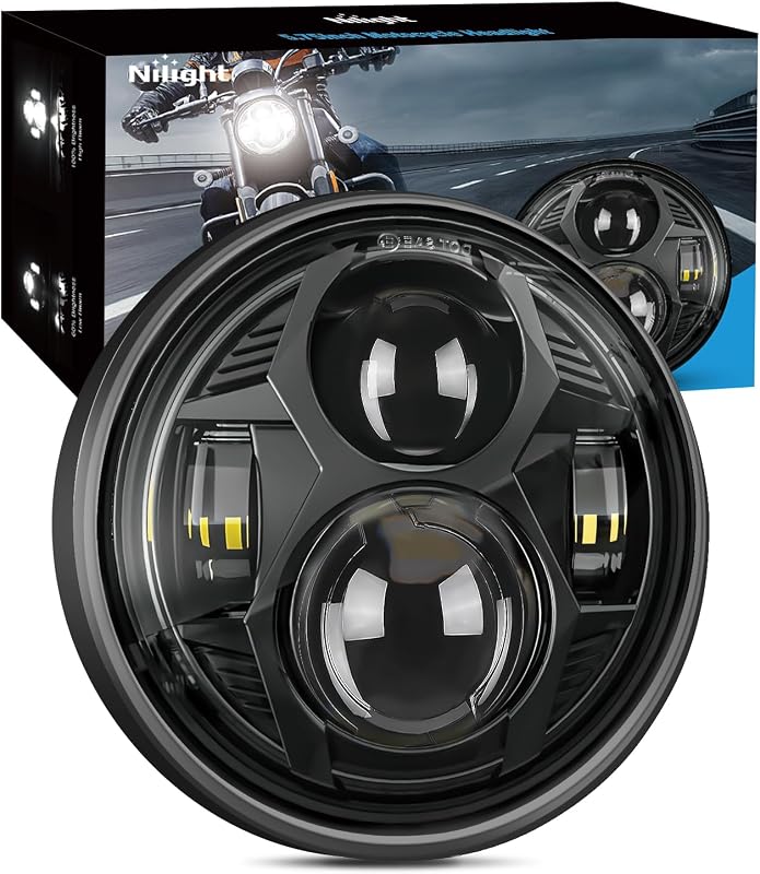 Nilight 5-3/4 5.75 Inch Motorcycles LED Headlight Compatible with Harley Davidson Sportster Iron 883 Dyna Street Bob Super Wide Glide Low Rider Night Rod Train Softail, Black