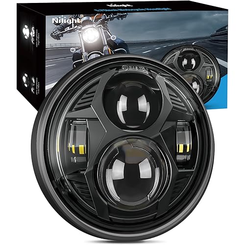 Nilight 5-3/4 5.75 Inch Motorcycles LED Headlight Compatible with Harley Davidson Sportster Iron 883 Dyna Street Bob Super Wide Glide Low Rider Night Rod Train Softail, Black