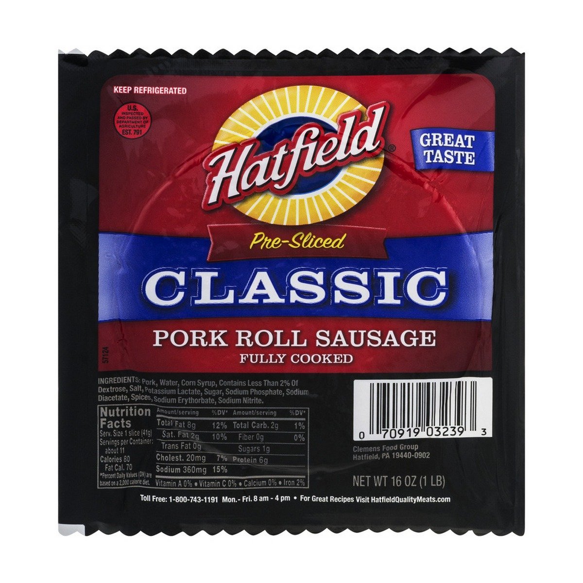 Hatfield Classic Pork Roll Sausage 1 Lb (4 Pack)
