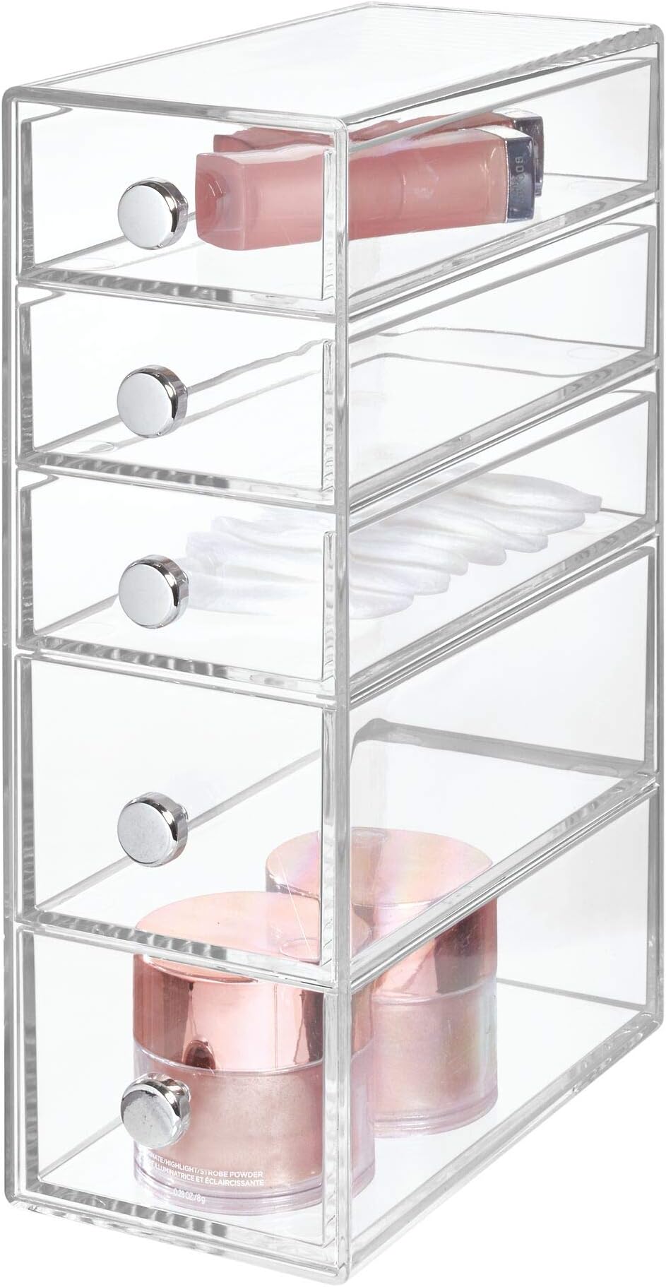 InterDesign 39560EU Clarity Cosmetics Organizer with 5 Drawers, Plastic, Clear, H7.1 x W10.5 x D2.9 cm