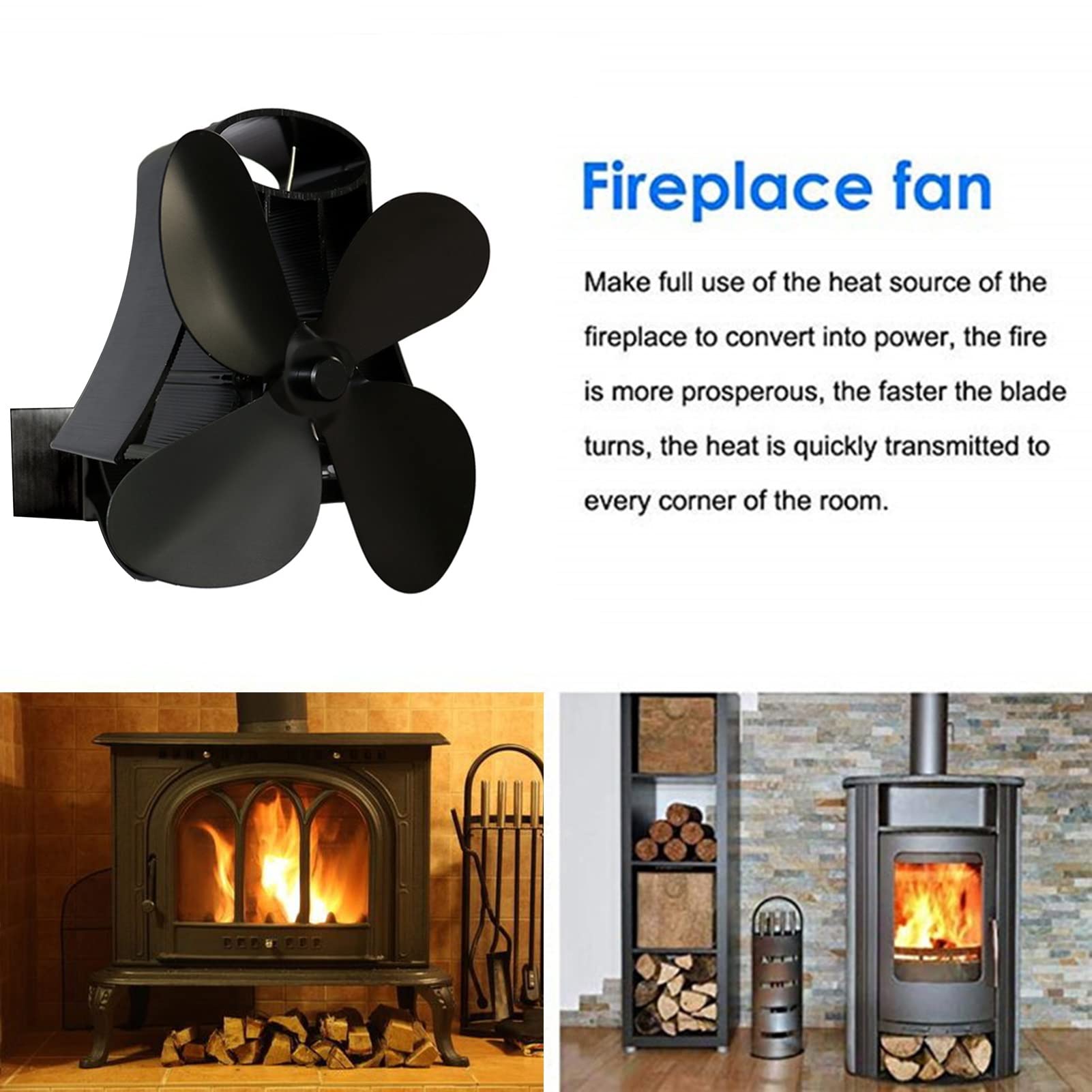 DYK&NX Ventilador De Estufa De Leña De Tamaño Pequeño, Ventilador de la Estufa de Tubo de combustión de 4 Palas para Estufa de pellets/leña/leños, no eléctrica