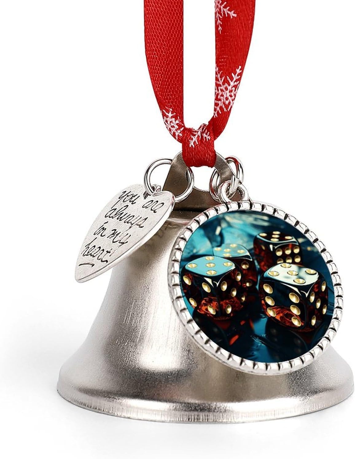 Dice Graphics Christmas Bells Ornaments Tree Jingle Bells Decors Xmas Silver Bell Hanging Decoration Pendants for Weddings Parties Christmas Wreaths
