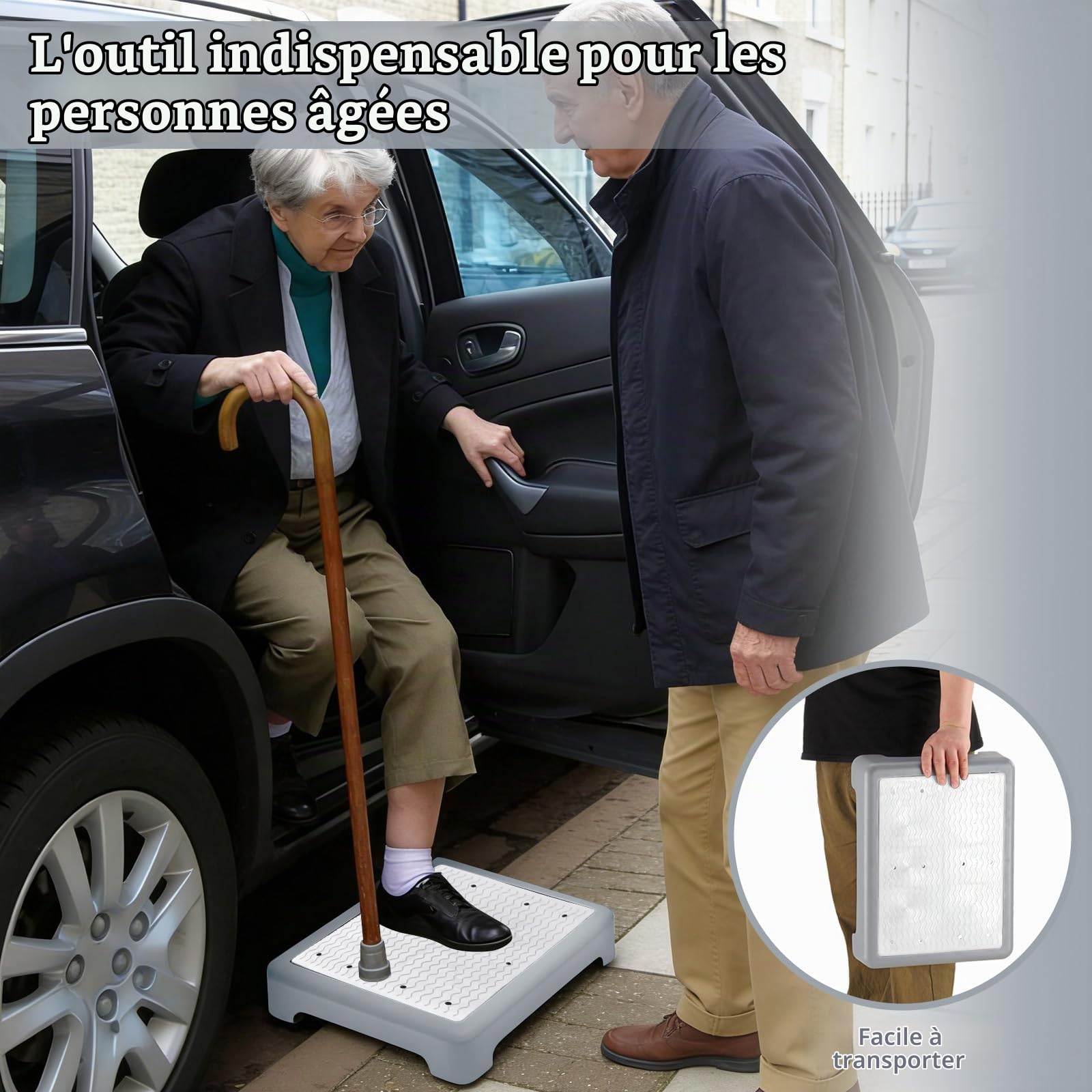 Marchepied antidérapant de 9 cm, marchepied portable, aide à la montée et aide à la marche, antidérapant, charge maximale : 220 kg, pour personnes âgées, douche, baignoire, voiture, extérieur
