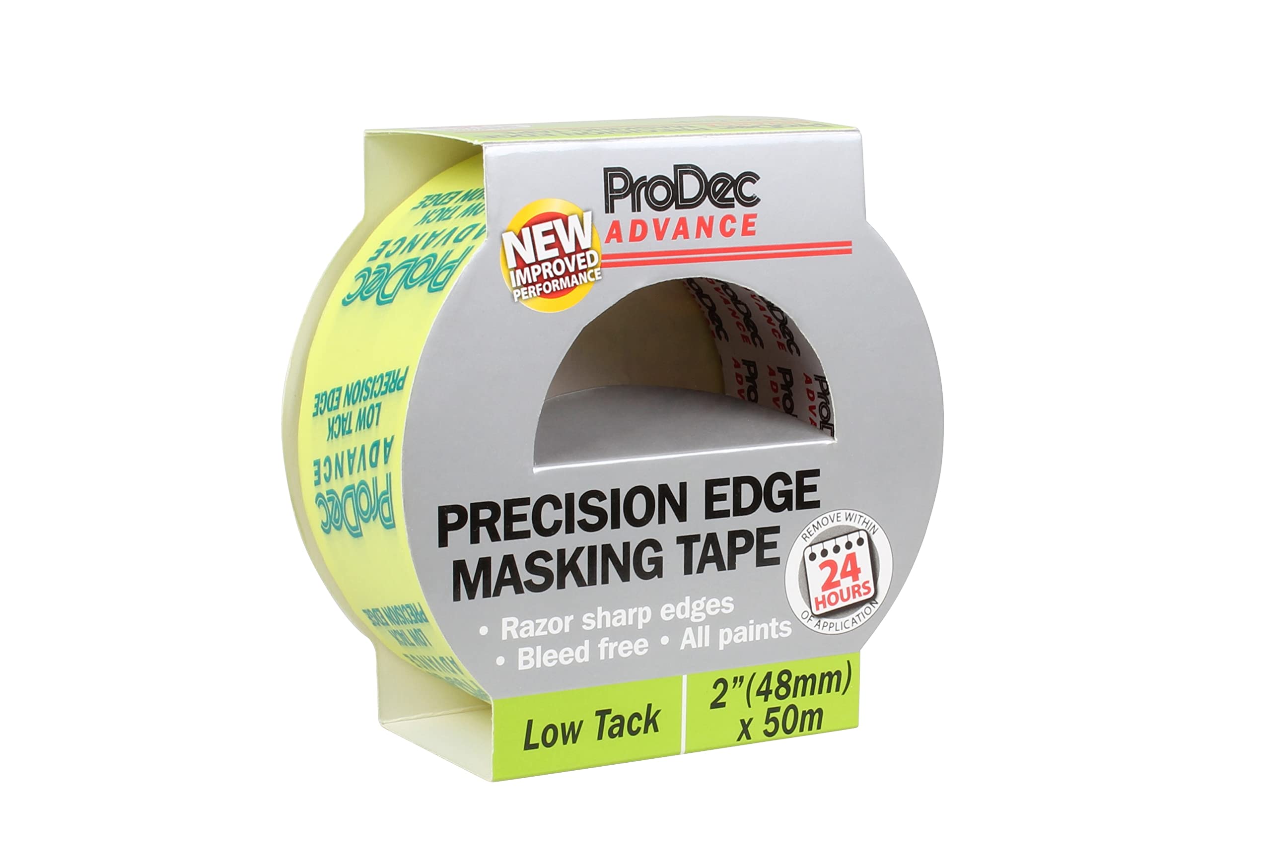 ProDec Advance 48mm (2 inch) x 50m Low Tack Precision Edge Multi Surface Painters Masking Tape for Razor Sharp Lines with No Paint Bleed For Indoor Painting and Decorating Compatible with All Paints