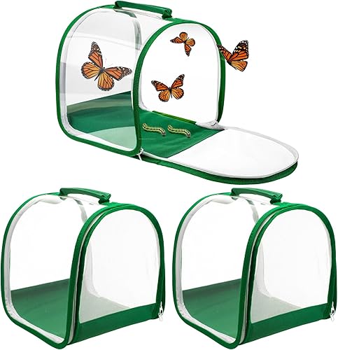 3 piezas de jaula pequeña de malla para insectos con asa de transporte para observar orugas, mariposas monarca, mariquitas y otros insectos, 8 x 8 x