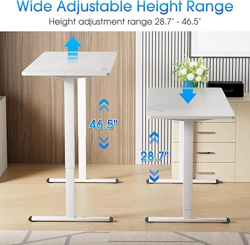 Miniatura 3 de PayLessHere Escritorio de pie de altura ajustable de 55 pulgadas con gran espacio y soporte para auriculares, escritorio de oficina con elevación