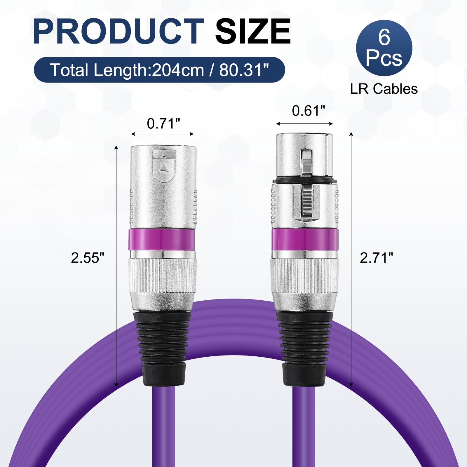 sourcing map 6 cavi XLR, 2 m, cavo per microfono XLR maschio a femmina, 3 pin, accessori bilanciati per microfoni e altoparlanti per studi di registrazione dal vivo, mixer, illuminazione da
