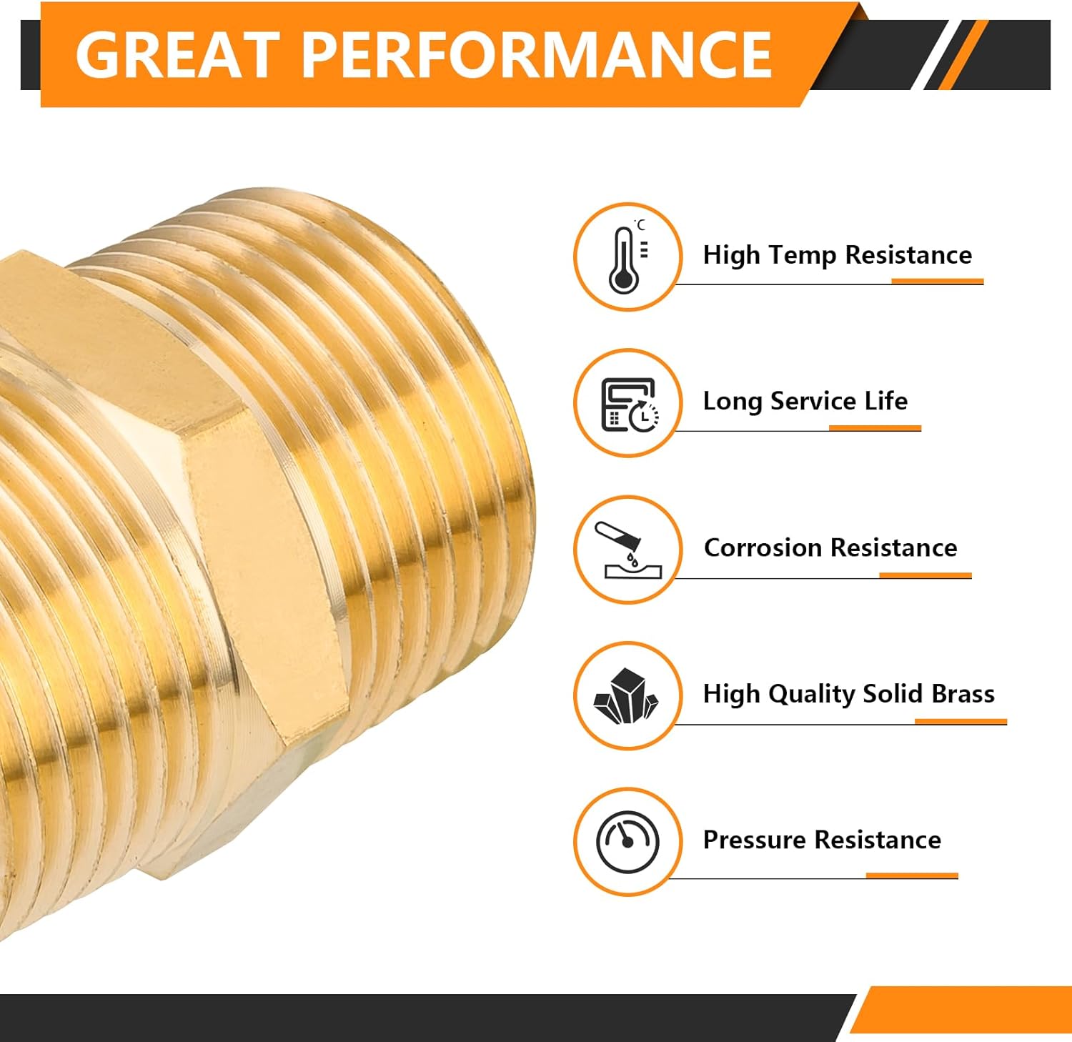 10-PCs HeSun Brass Hex Nipple Pipe Fitting, 3/4" NPT Male x 3/4" NPT Male Nipple Pipe Adapter(NPT014)