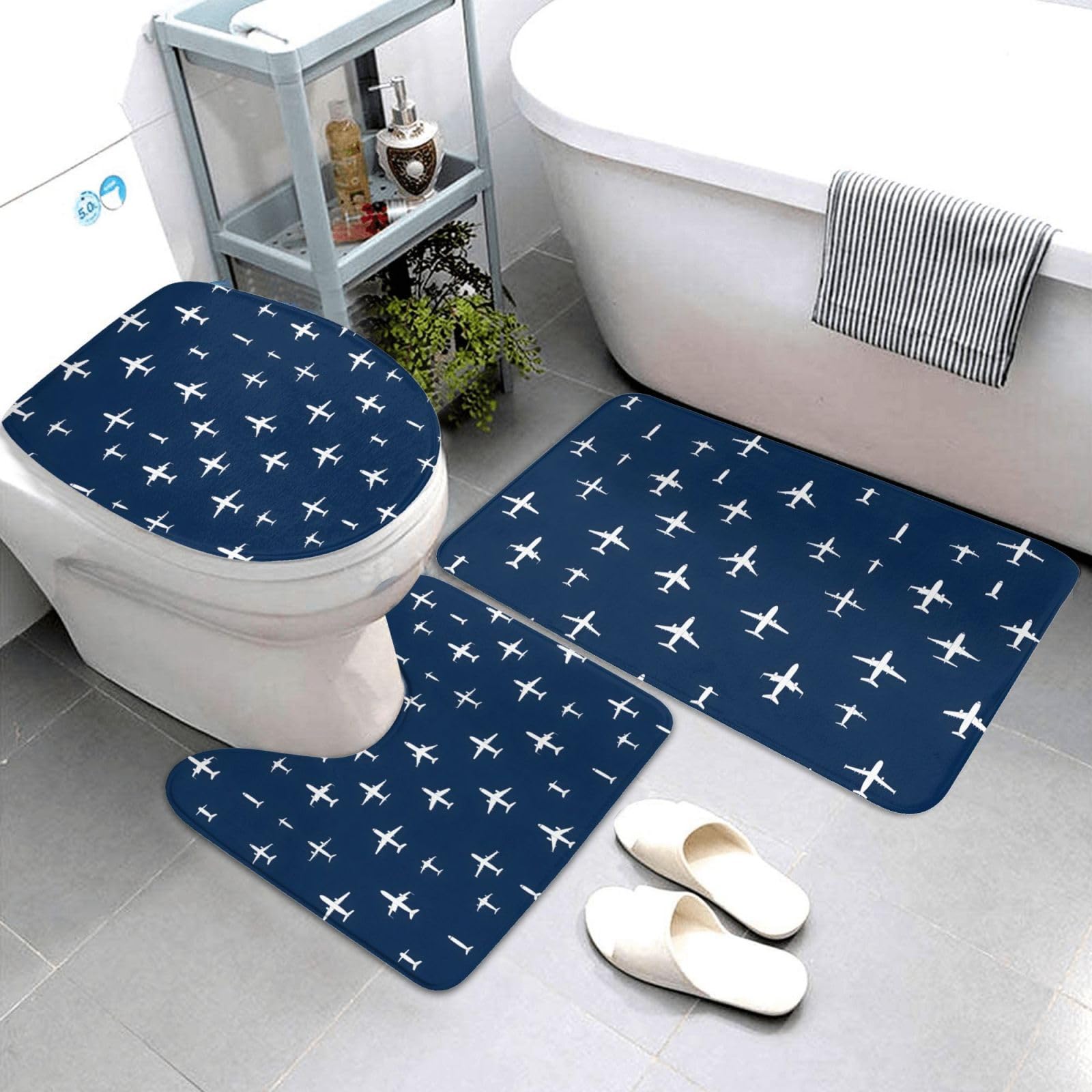 Tapis de salle de bain lavables en machine lot de 3 tapis en forme de U antidérapants