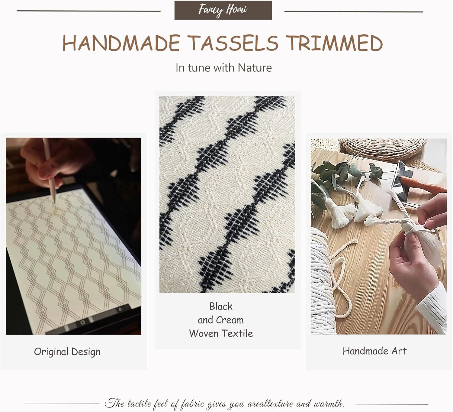 Fancy Homi Set of 2 Black Decorative Throw Pillow Covers 18x18 Inch for Couch Bed Sofa Living Room Office, Aesthetic Organic Farmhouse Home Decor, Cotton Woven Textured Cushion Case with Tassels - Image 5