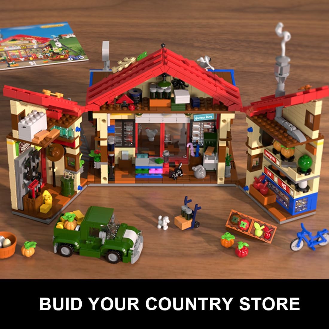 Country General Store Building Set for Adults with Lights, 1709 PCS Vintage Shop House Construction Building Block Kit, Home Decor Cabin Architecture Model for Women Men Teens Boys Girls 12+