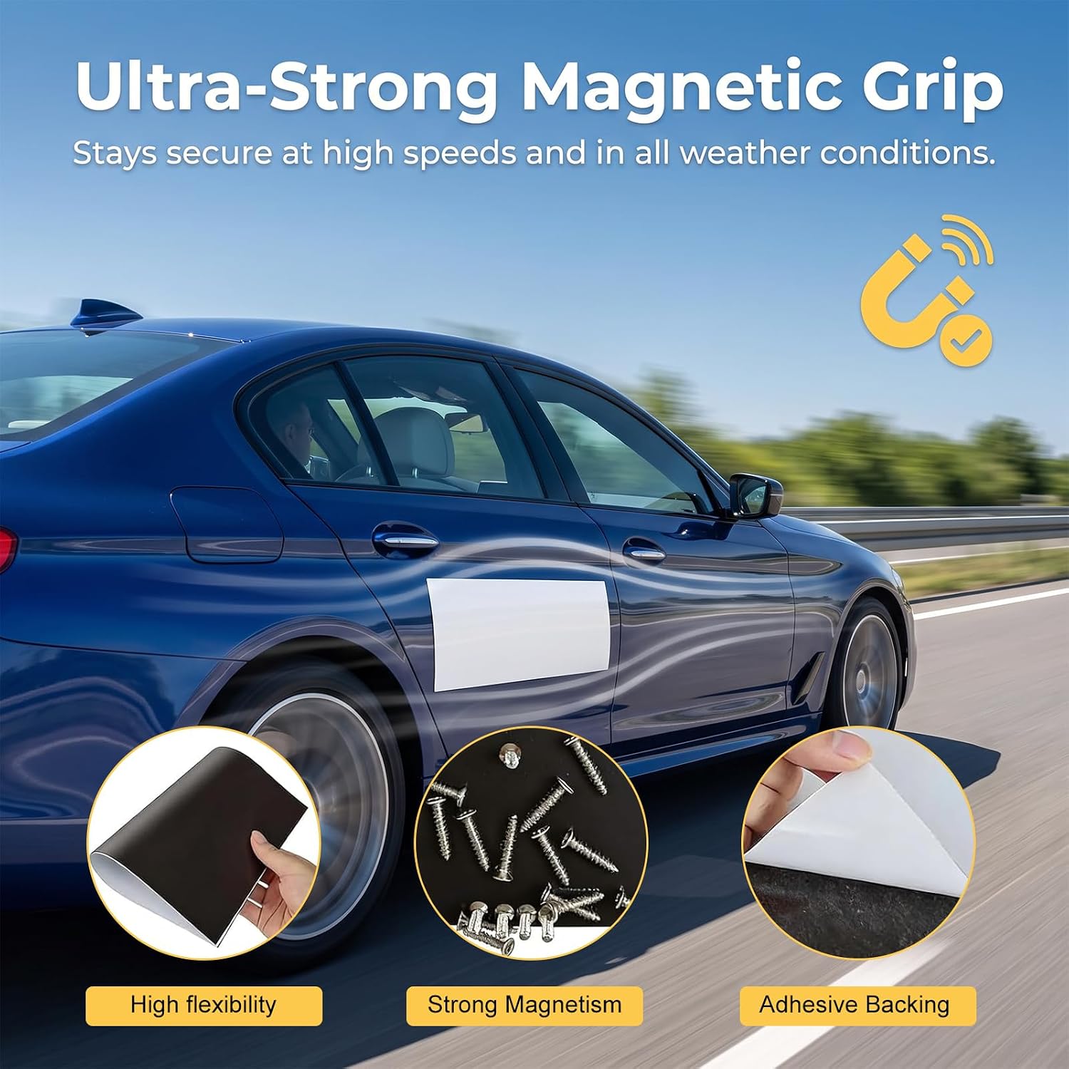 4 PCS Cuttable Self-Adhesive Magnetic Sheets 12" x4", Strong Magnet Backing to Turn Any Decal Into Car Bumper Magnet, Removable DIY Car Decor Magnet Base Sheets, Fit for Most Cars (White) image 5