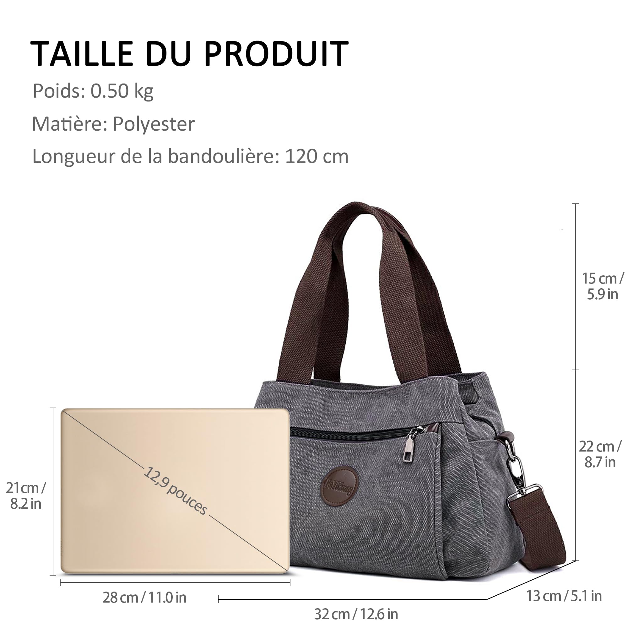 Femmes Sac à Main Toile Sac Bandoulière Voyage Sac Messenger Léger Sac de Toile Vintage Femme Voyage Quotidien École Sac Bandoulière
