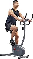 Vista 1 de Sunny Health & Fitness Smart Stationary Exercise Upright Bike w/Pulse Sensor & 4-Way Adjustable Seat, Cycling Machine for Home Cardio Training, Free