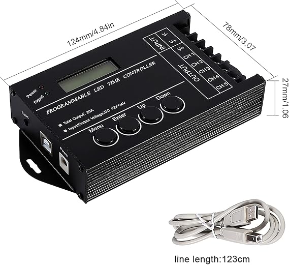 5-Channel Programmable LED Time Controller, Color Adjustable for DC12/24V LED Lights