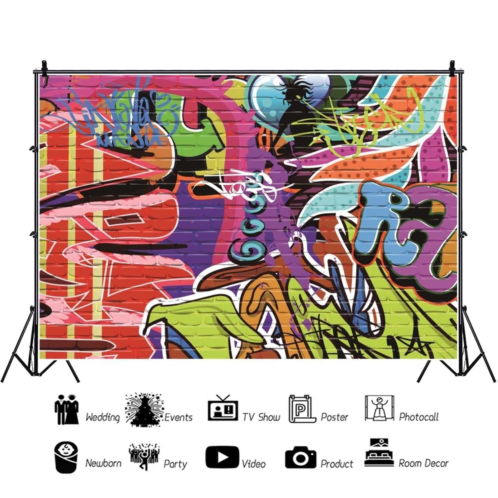 YongFoto 3x2,5m Vinile sfondo fotografico Sfondo di graffiti Graffiti del muro di mattoni Opera d'arte sfondo per studio fotografico fondali fotografici festa fondale foto professionale