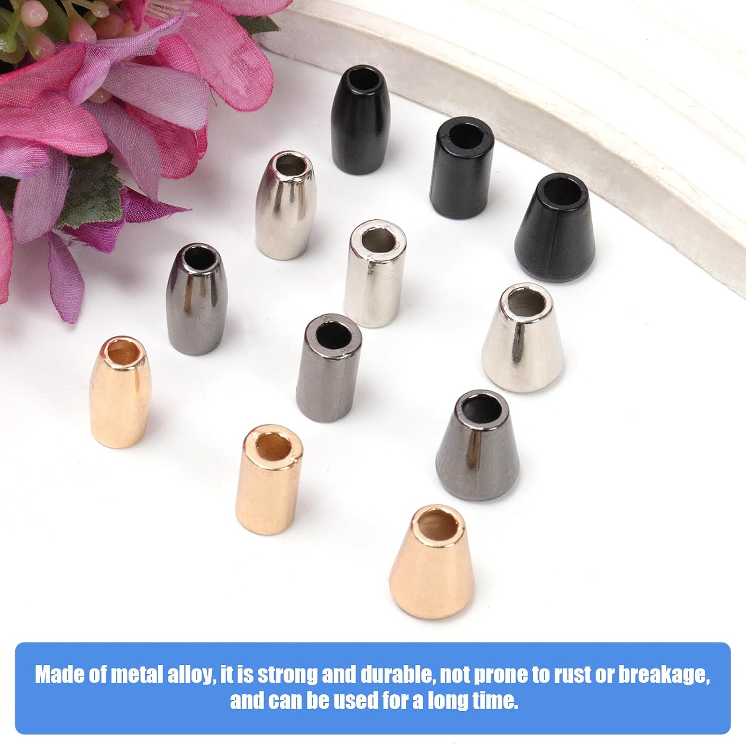 Glarks 72pcs 3 styles Cord Ends Stopper Metal Bell End, 4 Colors Cord Ends bell Lock, Bell End Stopper, Drawstring Rope Stopper for Lanyard Clothes Backpack DIY