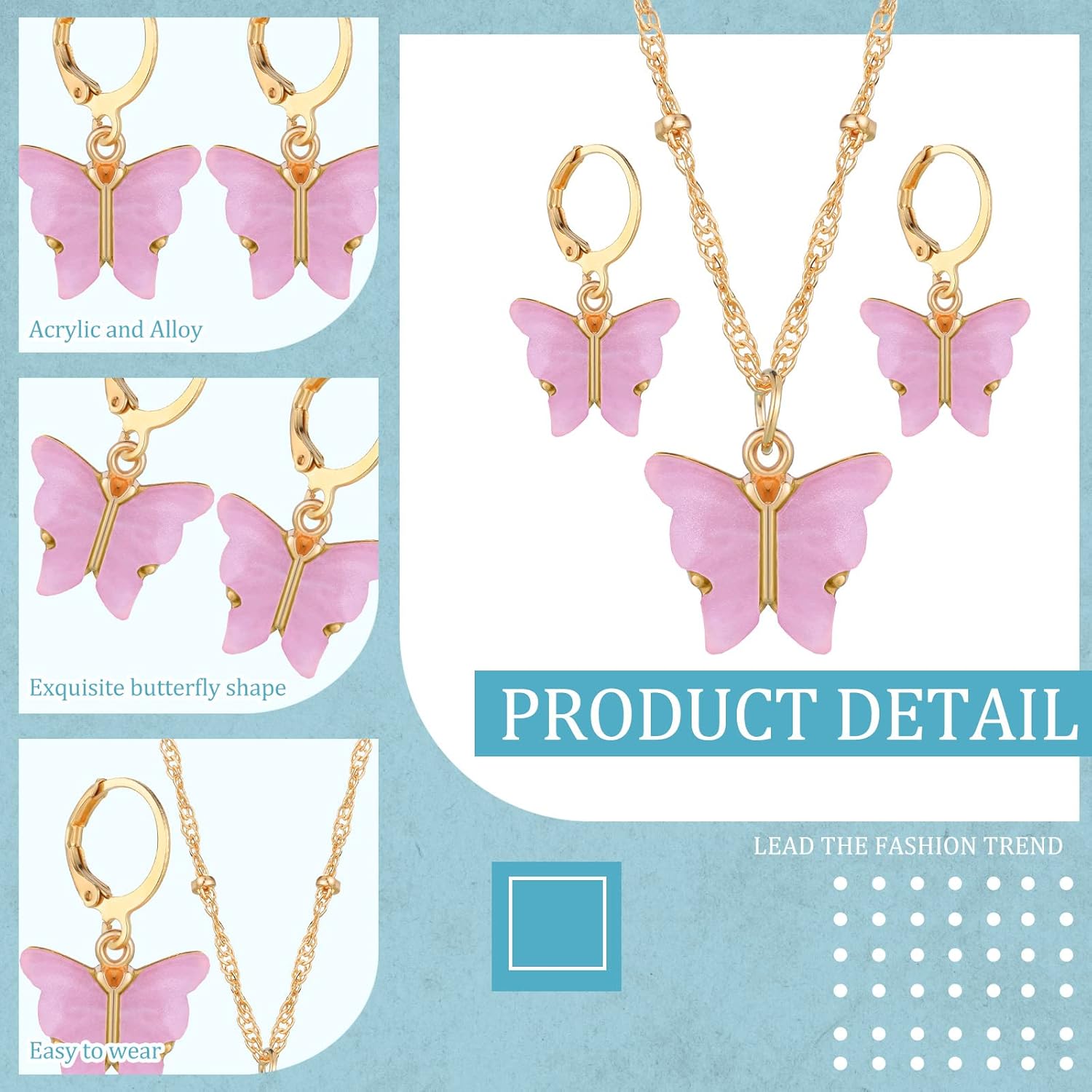Sasylvia 18 Pcs Butterfly Jewelry for Women Butterfly Necklace Earrings Set Acrylic Pendant Necklace Hoop Earrings Colorful Cute Valentine Jewelry Gifts - Image 3
