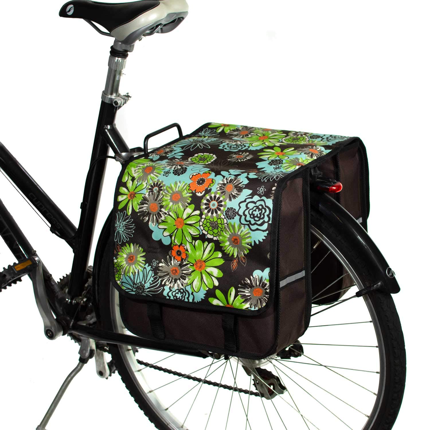 Classic CL – Doppia Borsa da Bici 26L, Idrorepellente, Stile Fashion e Fantasie Colorate, per Portapacchi Posteriore (Prato Verde)