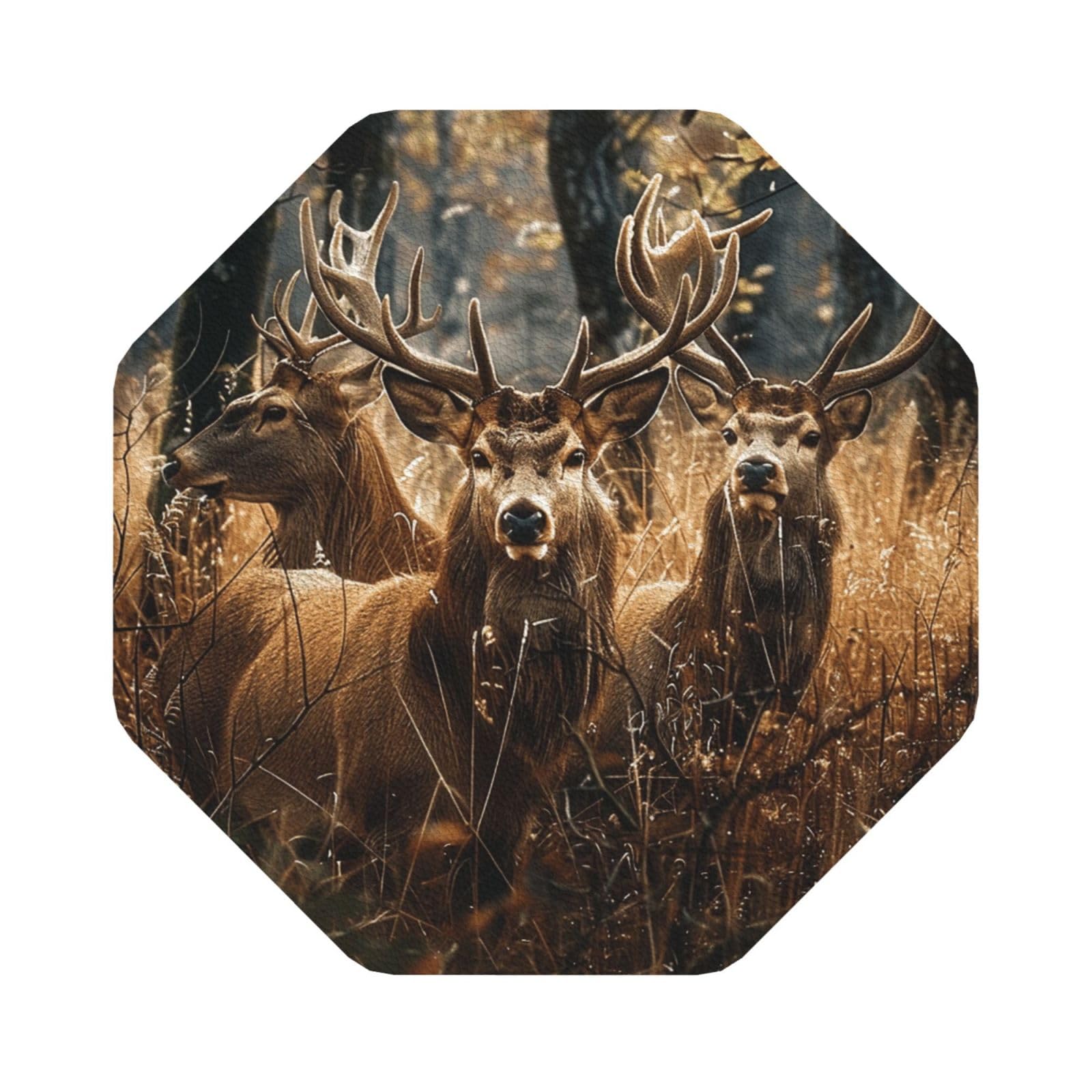 Nature wild Animal Deers Print Leather Coaster Set of 6, Octagon Coasters Table Decorative Coffee Cup Beverage Coasters Wine Beer Bar Coasters for Hot Drinks Table Protection