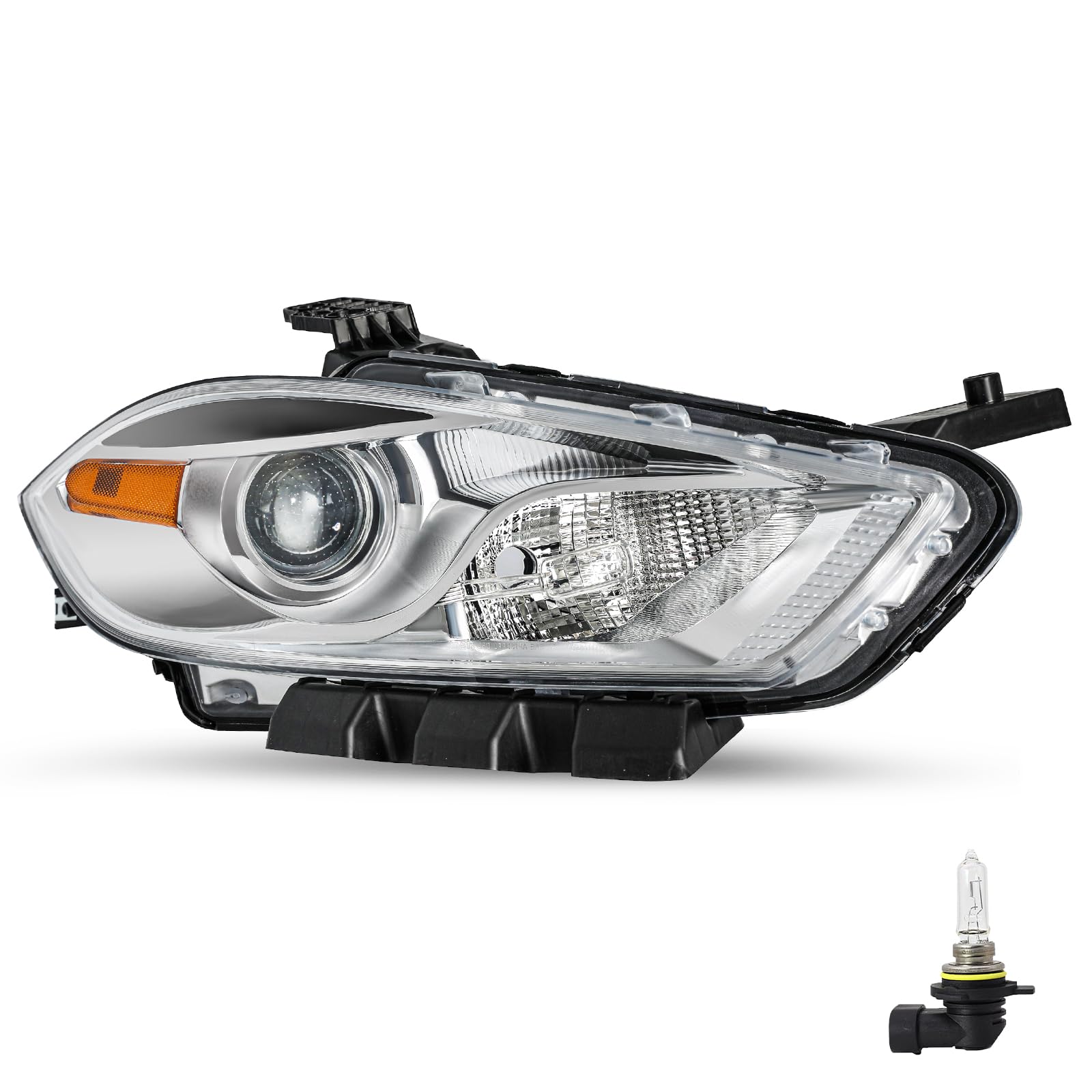 JSBOYAT [Halogen Type Headlight Assembly Fits 2013-2016 Dodge Dart Projector OEM Replacement Headlamp Chrome Housing Right/Passenger Side with Bulbs