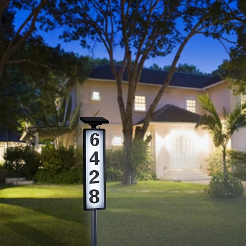 Miniatura 6 de FORUP Letrero de números de dirección de casa con luz solar, luz solar con números de casa, placa de dirección iluminada por LED para exteriores,