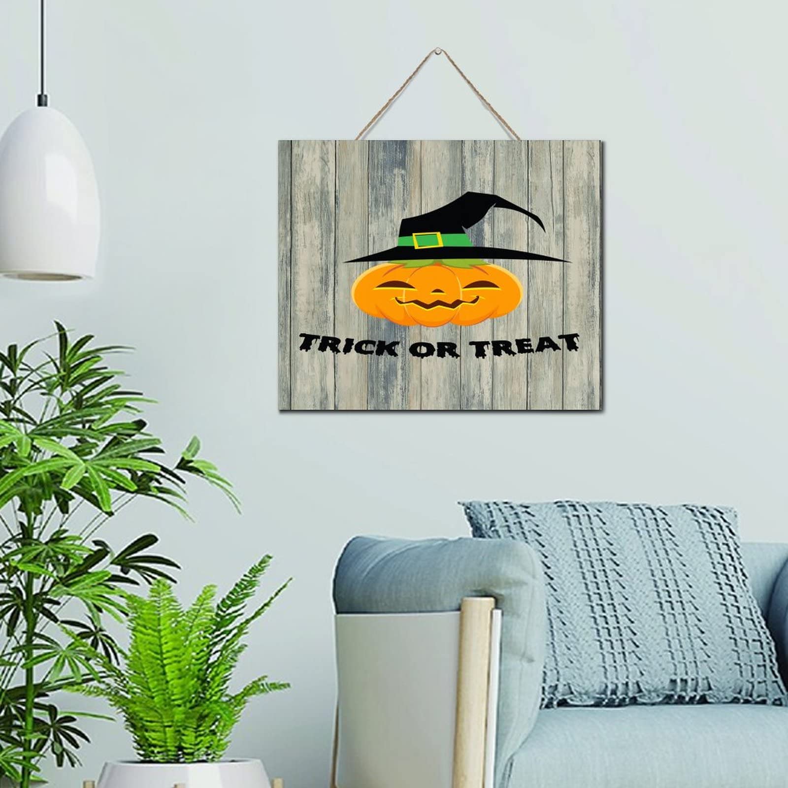 Panneau Trick or Treat en bois 25x30 cm décor rétro Halloween