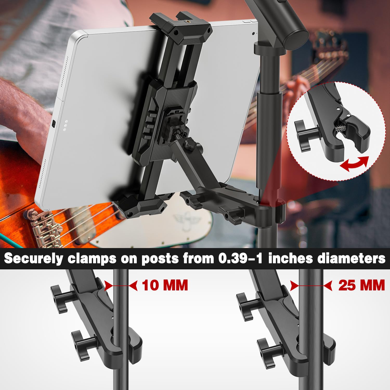 Support Tablette de Microphone, Pieds de Micro Musique Pivotant à 360°, Support de Tablette et Téléphone pour iPad, Pro, Mini, Air 4,7-13,5 Pouces Tablette Téléphone