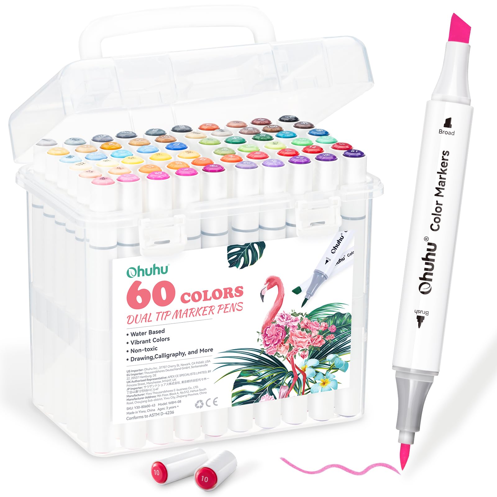 Ohuhu Markers for Adult Coloring Books No Bleeding 60/117 Colors Water-based Coloring Markers Dual Tips Art Markers for Kids Adults Beginners Lettering Journaling (60 Colors (Brush & Chisel))