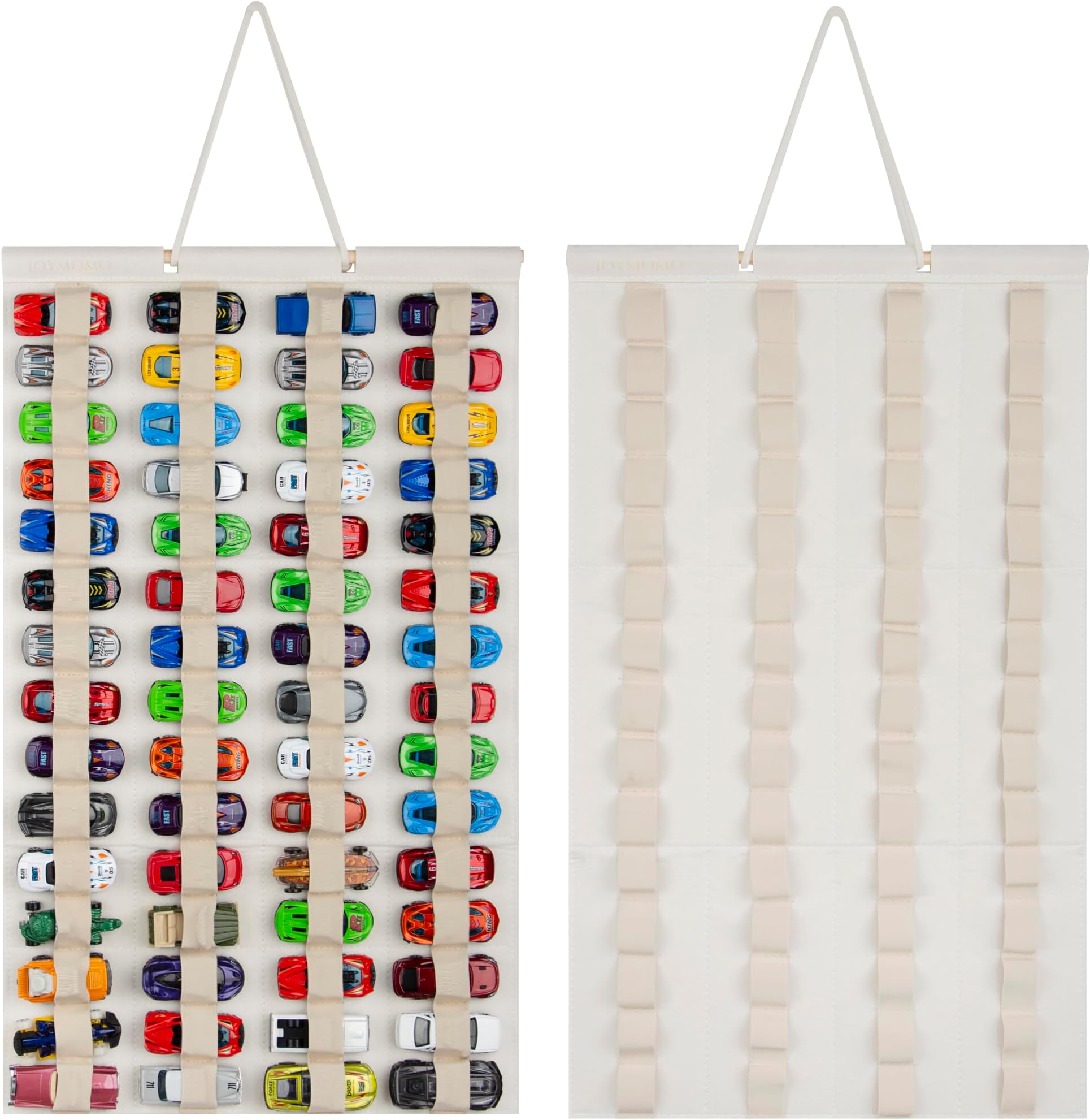Hanging Storage Organizer for Toy Cars Felt Display Case Hold Up 60 Toy Cars (Cream)