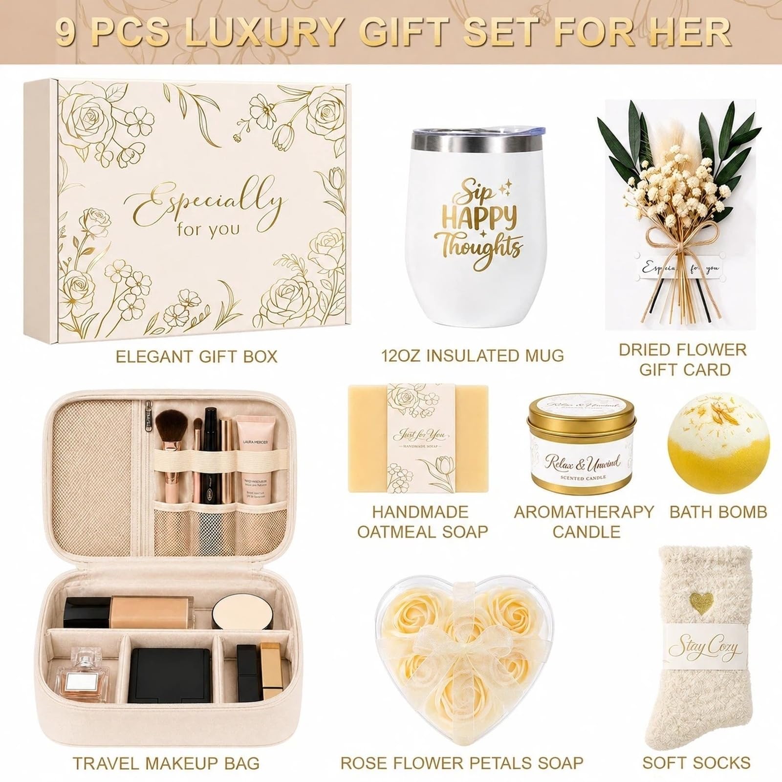 Regalo di compleanno per donna, cesto regalo spa con astuccio per il trucco vuoto, confezione regalo "Thinking of You Care", regalo di recupero per moglie, mamma, amica, sorella, confezione regalo