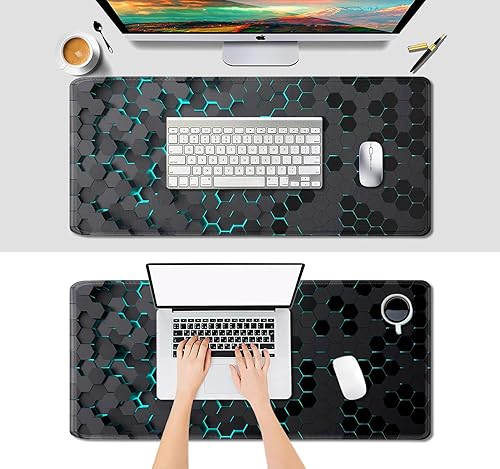 Miniatura 5 de IMAYONDIA Alfombrilla de mouse grande para juegos moderna de panal negro y azul XL (35.4 x 15.7 pulgadas), alfombrilla de mouse extra grande con