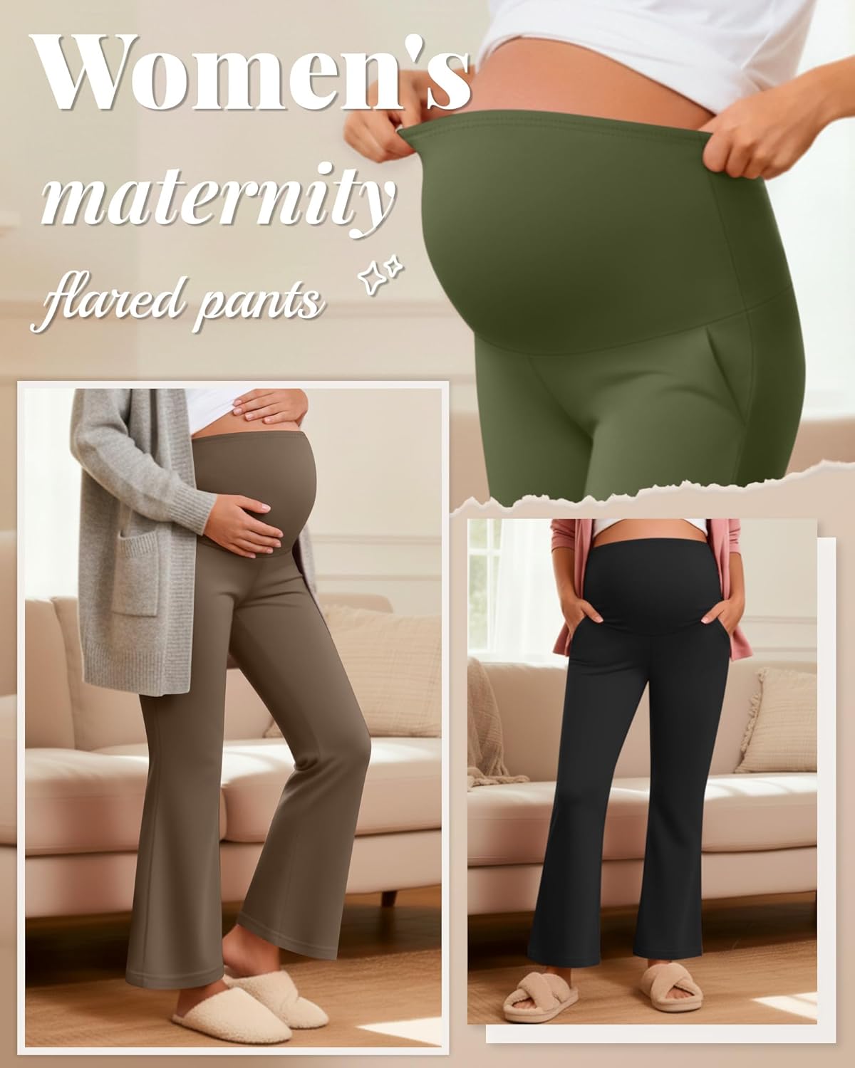 3 Pack Women's Maternity Pants Over The Belly Stretchy Pregnancy Sweatpants Bootcut Pregnancy Trousers with Pocket - Image 2