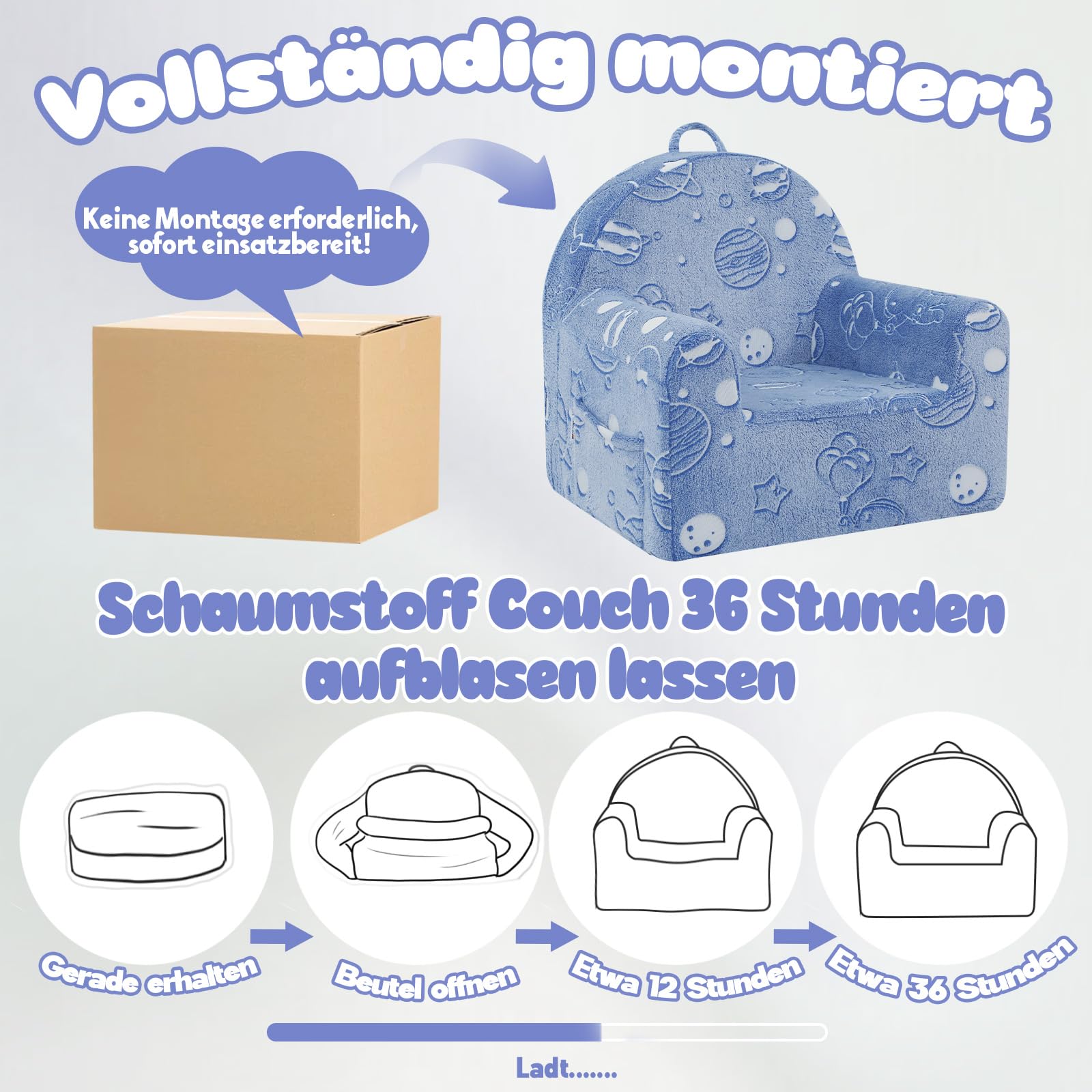 MeMoreCool Kinder Sessel – Bequemer Plüsch Kindersofa, Weicher Schaumstoff Stuhl, Tragbarer Kindersessel für Kinderzimmer & Leseecke, Universum
