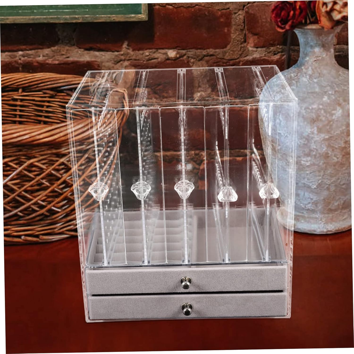 Luxshiny Acrylic Jewelry Organizer Stand 5-drawer Earring Holder Necklace Storage Versatile