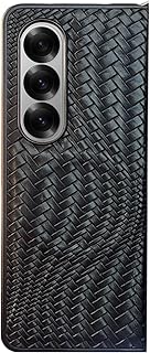 جراب فاخر من في فولت متوافق مع سامسونج جالاكسي Z فولد 3، حماية كاملة من الجلد المضفر، غطاء نحيف مضاد للصدمات مع حماية مفصلية، مظهر كلاسيكي للرجال