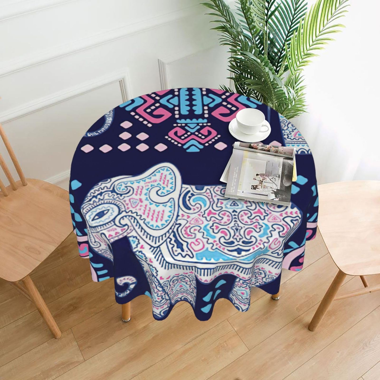 Uusnwaa Purple Elephant Print Round Tablecloth 60 Inch, Stain Wrinkle Resistant Washable Polyester Table Cover For Kitchen Party