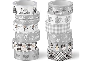 Whaline Grey Farmhouse Washi Tapes: 12 Rolls Christmas Decorative Masking Paper Tape...