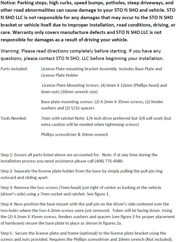 STO N SHO Front License Plate Bracket Compatible with 2024-2025 Ford Mustang with Performance pack/2025 Dark Horse Without Handling Pack, with 401a Equipment Group CO-PILOT360 Assist +