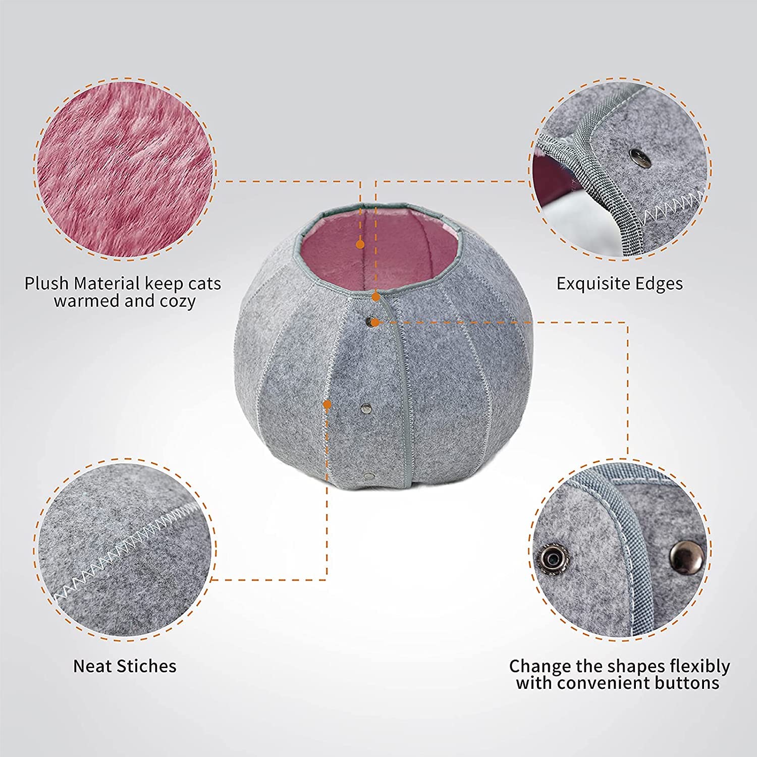 Camas para gatos de interior, plegable y lavable, de fieltro, cama cueva de gato, resistente a los arañazos, cómoda casa de gato, juguete (rosa)